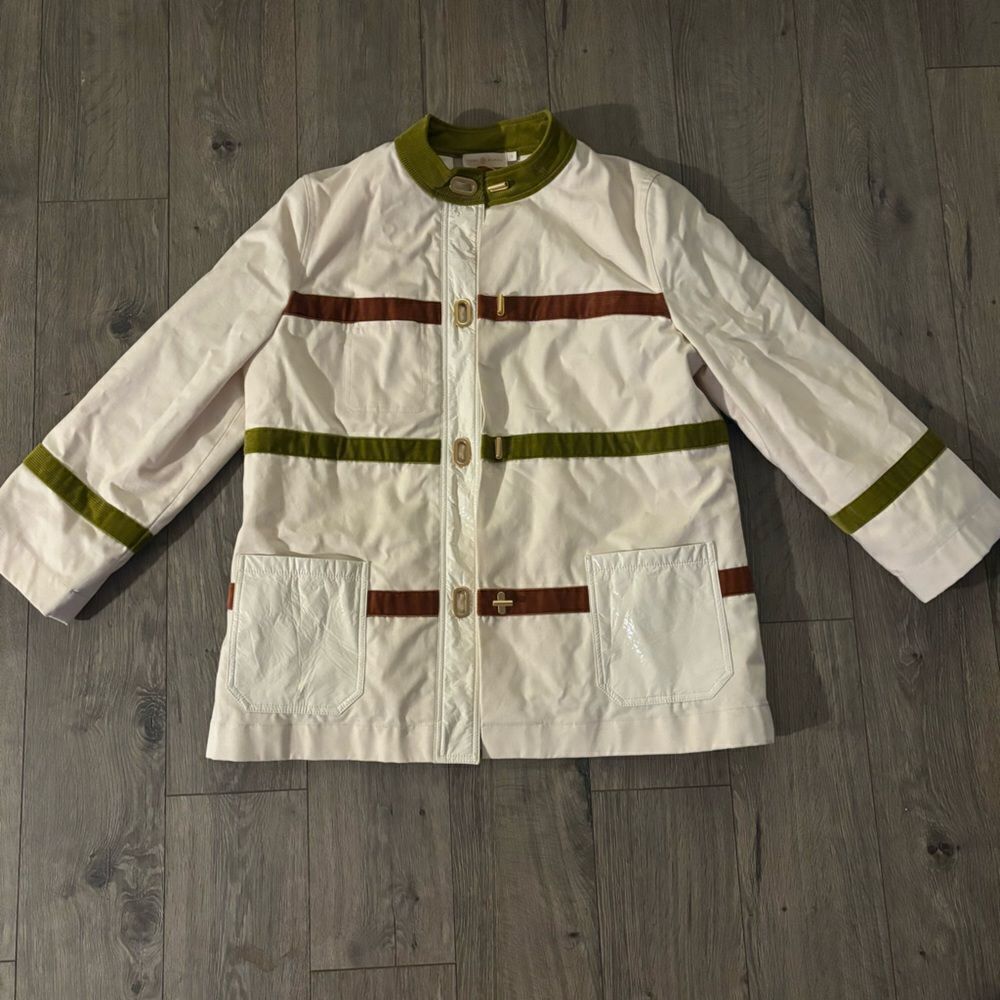 TORY BURCH Cream Cotton Canvas Corduroy Cadyn Field Barn Coat Jacket Size 12